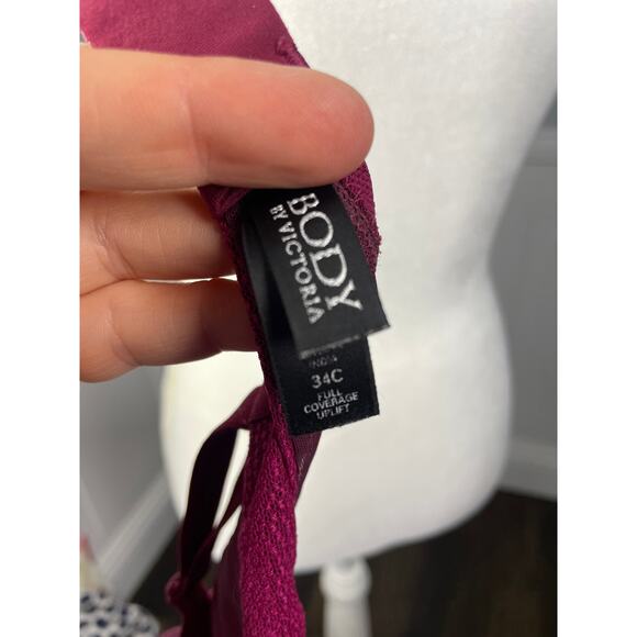 Victoria's Secret, Sz. 34C, Maroon Push-Up Bra, Textured Mesh Overlay, Underwire - Picture 6 of 9